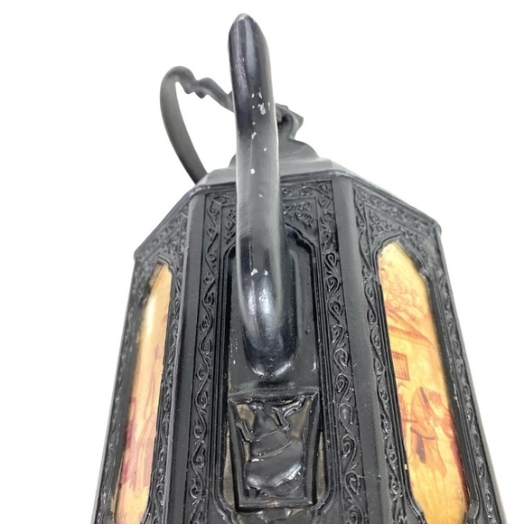 Vintage Chinese Shantou Teapot Pewter Metal Reverse Glass Painted Panels Black - Picture 15 of 16